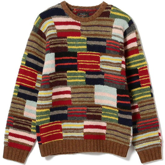 BEAMS PLUS | Crew Hand Knit Patchwork Sweaters Cable
