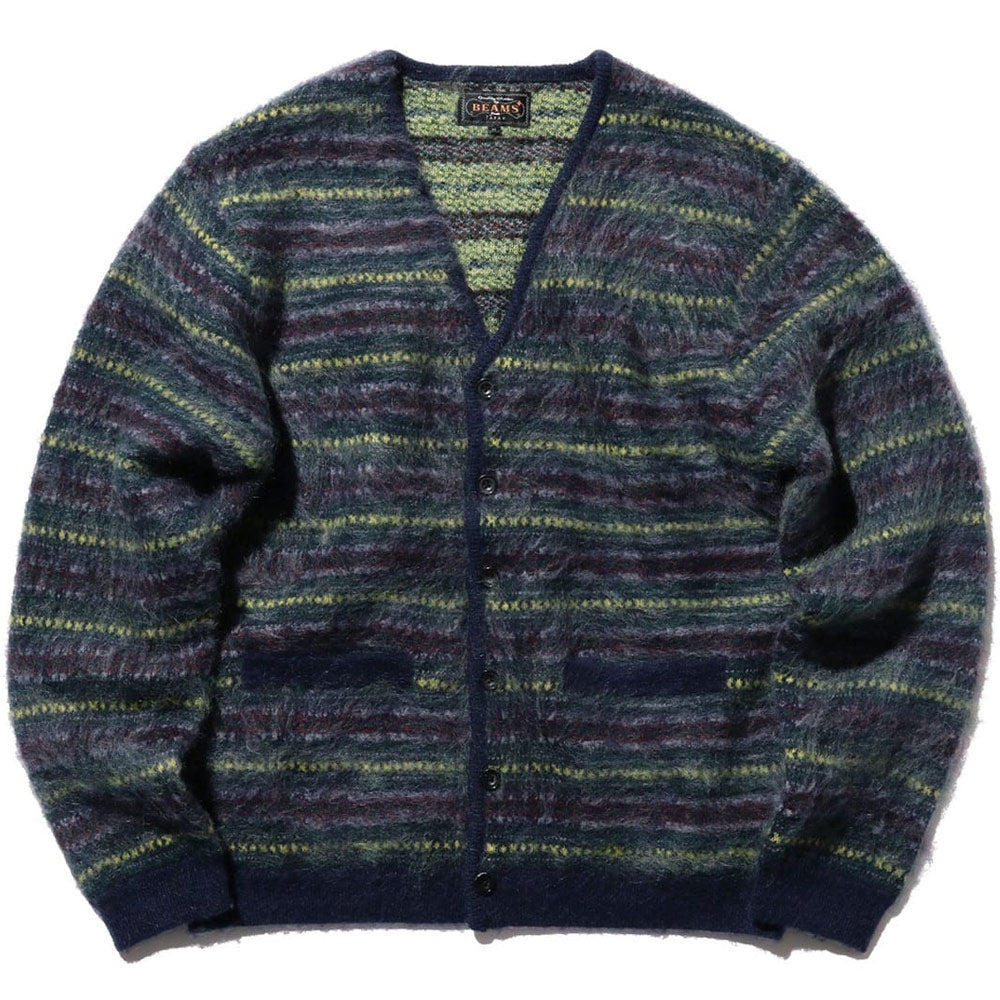 BEAMS PLUS | Cardigan Double Jacquard Fair Isle Navy