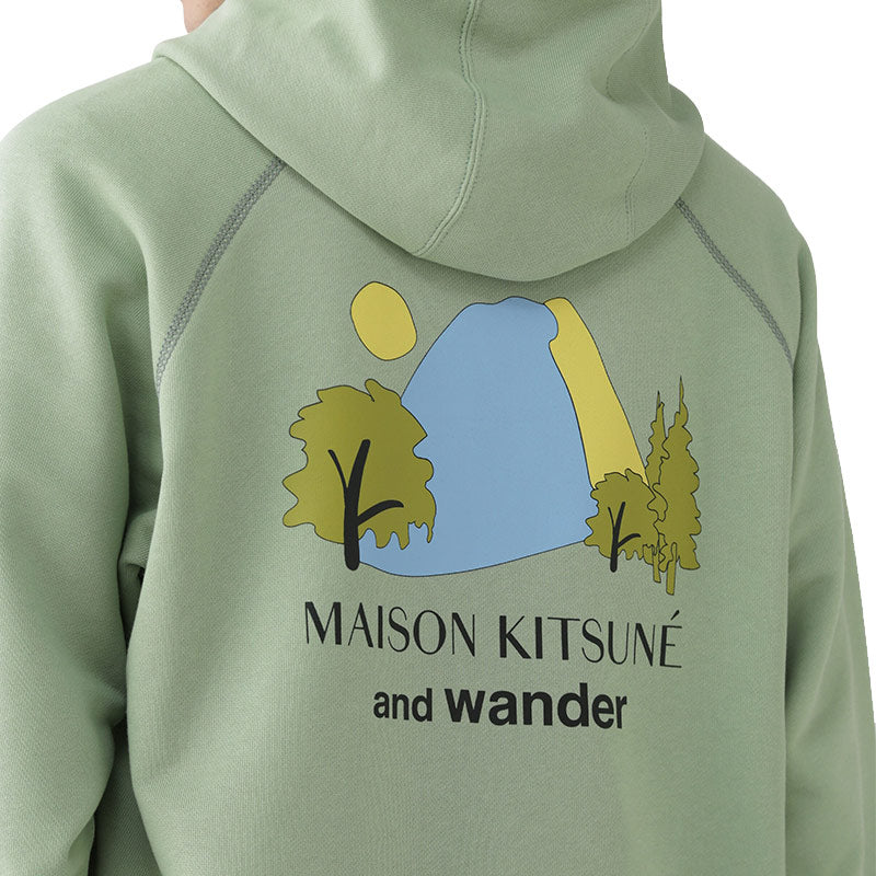 AND WANDER | AND WANDER x Maison Kitsune Dry Cotton Sweathoodie Green