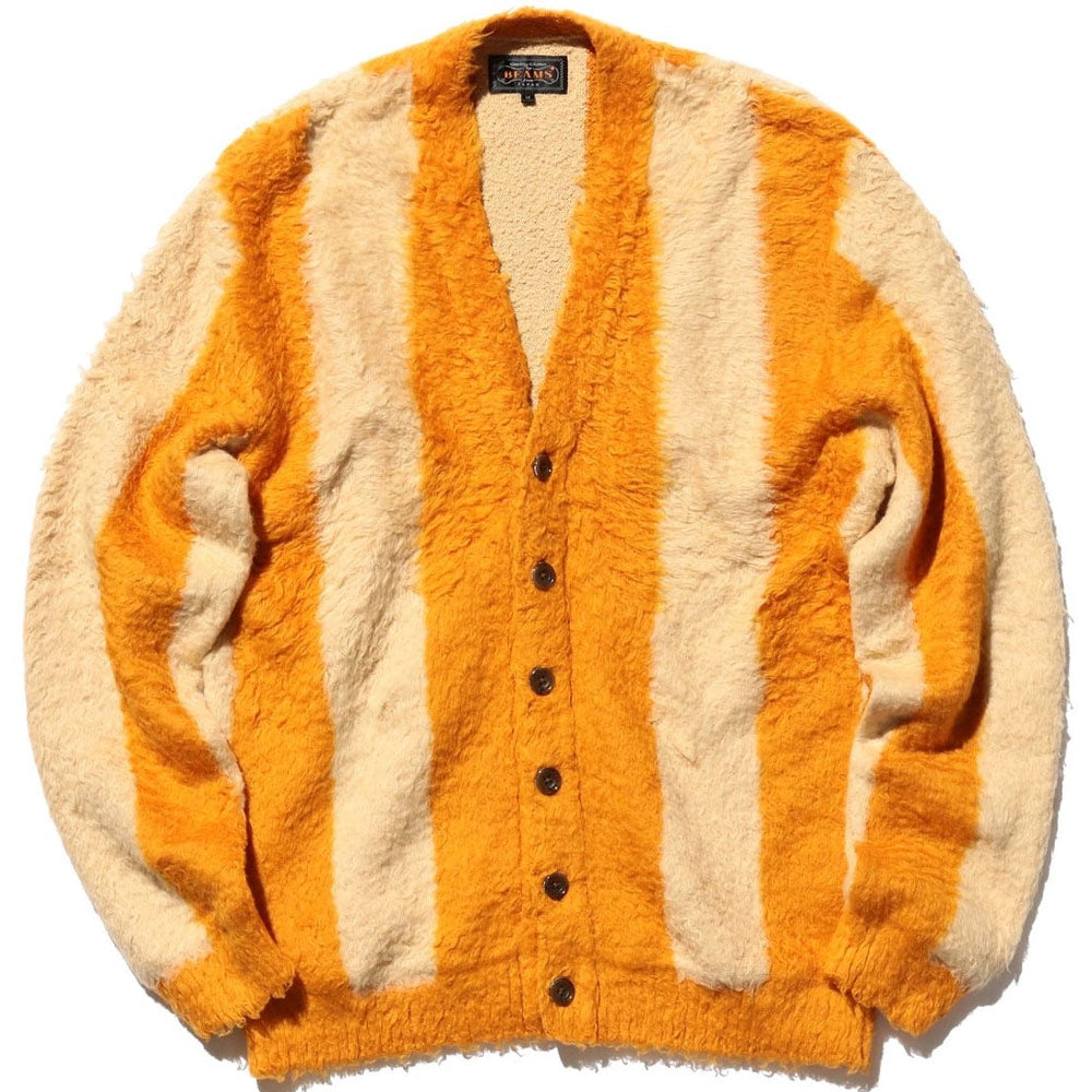 BEAMS PLUS | Cardigan Stripe Cotton Shaggy Cardigans Mustard